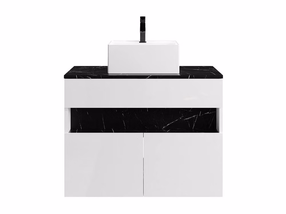 Vente-unique Modern Bathroom Vanity Unit and Wall-Mounted Cabinet with LED Lighting, White and Black, W/D/H: 80 x 46 x 60 cm – 2