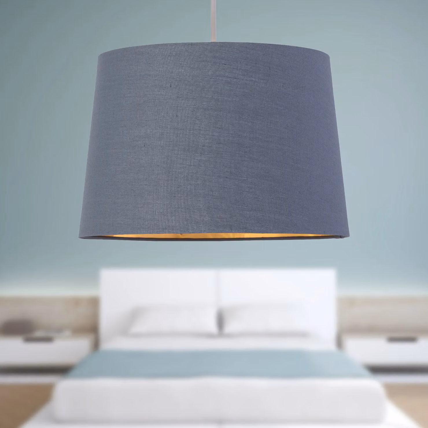 First Choice Lighting Zoey Set of 2 Cylinder Fabric Easy Fit Pendant Lamp Shades in Grey and Gold – 3