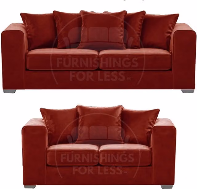Furnishings For Less UK Ella Red Plush Velvet 3 and 2 Seater Sofa Set – 1