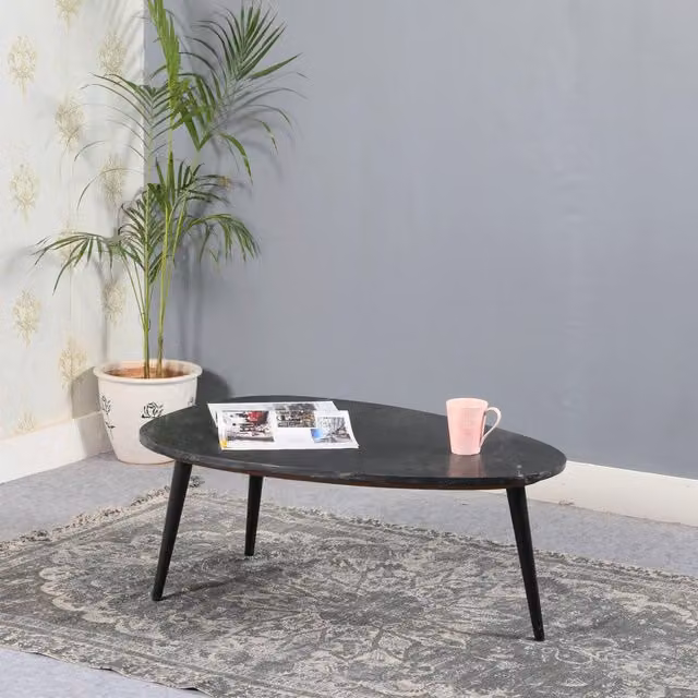IH Design Tilden Coffee Table with Black Marble Top and White Metal Legs, W: 90 cm, D: 60 cm, H: 35 cm