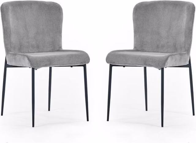 Cheshire Thornbury Set of 2 Modern Grey Velvet Dining Chairs with Black Metal Legs – 1
