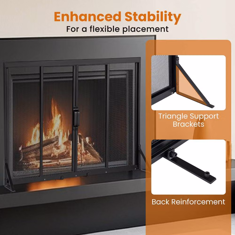 Gymax Fireplace Screen Spark Guard Protector with 2 Sliding Doors, Black – 5