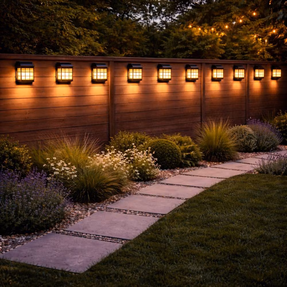 Gardenwize Pack of 2 Brown Lantern Style Solar Powered LED Fence and Wall Lights with Dusk Sensor – 4