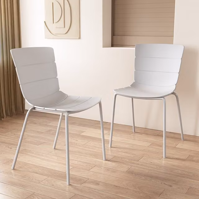 Pair of Bali Modern Kitchen and Dining Chairs with White Plastic Seats and Metal Legs
