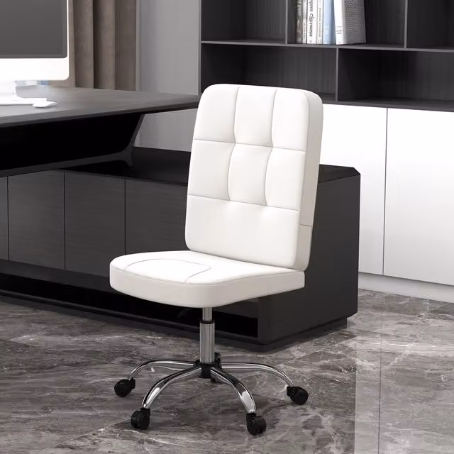Vinsetto White Faux Leather Armless Task Chair with Adjustable Height