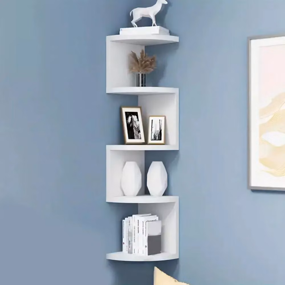 VOGREX 5 Tier White Wooden Floating Corner Shelves Wall Mounted Display Storage – 2