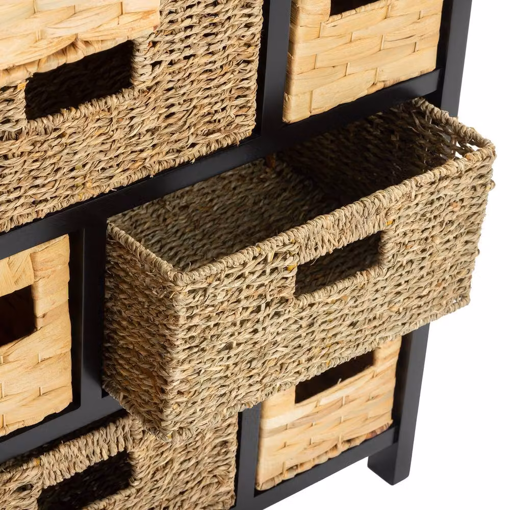 Statement Furniture Tetbury 8 Drawer Black Storage Unit with Hyacinth and Seagrass Baskets W/D/H: 80 x 34 x 100 cm – 3