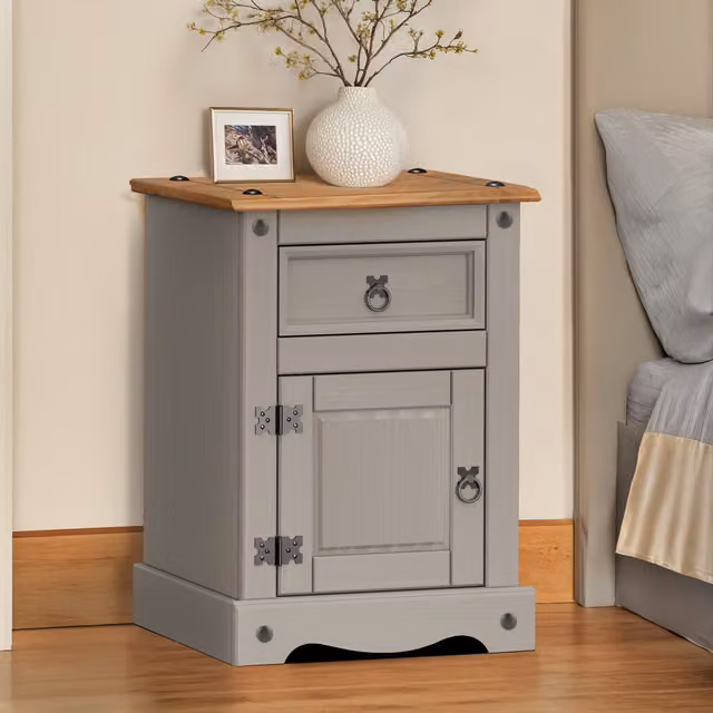 Mercers Furniture Corona Grey Waxed Medium Bedside Cabinet, Solid Pine Wood, H 64 cm x W 45 cm x D 35 cm – 1