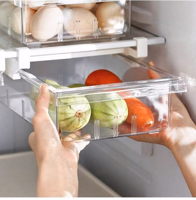 Living and Home White Transparent Plastic Pull Out Sliding Fridge Drawer Fruit and Vegetable Organiser Food Storage Container