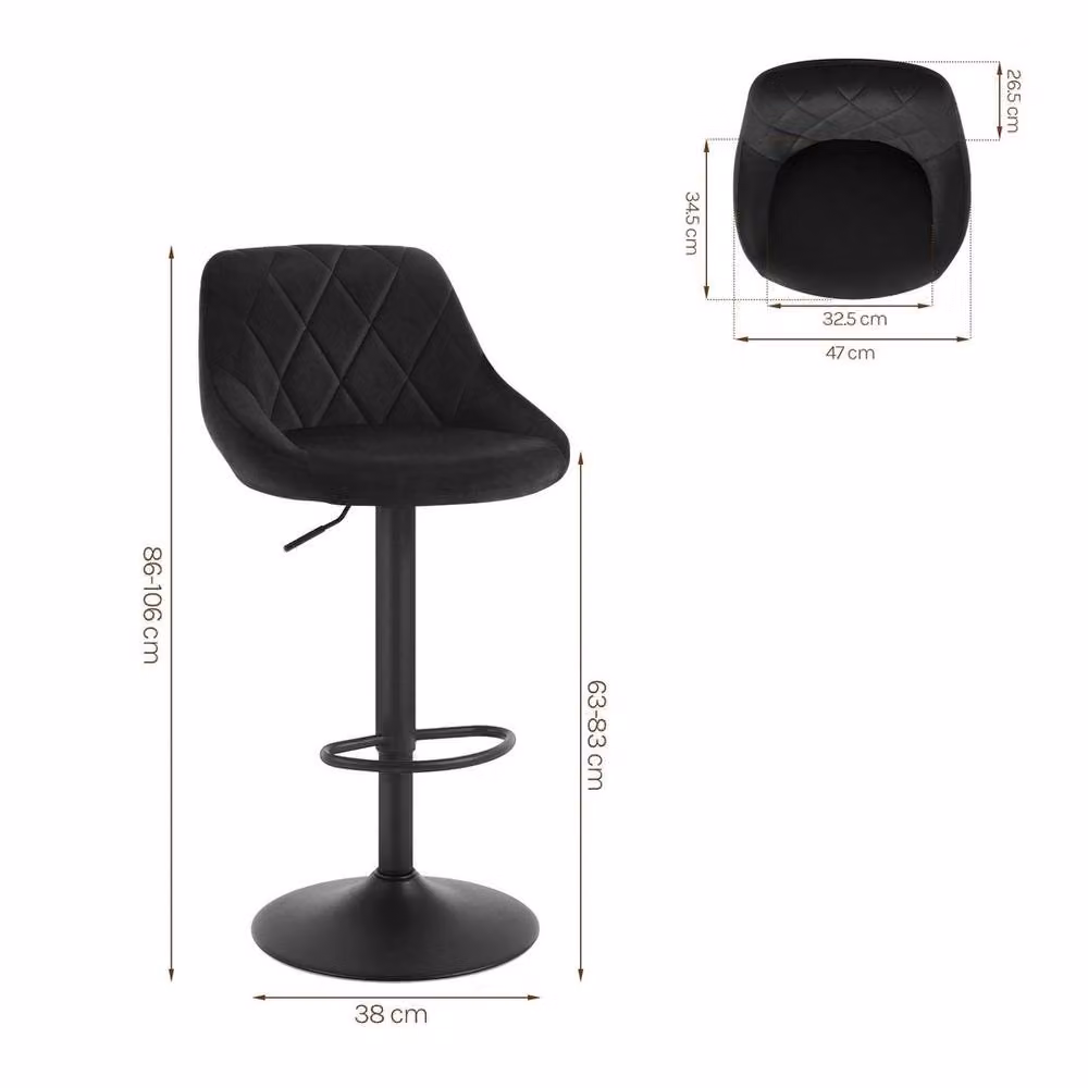 WOLTU Black Velvet Swivel Kitchen Bar Stools with Metal Upholstered Frame – 2