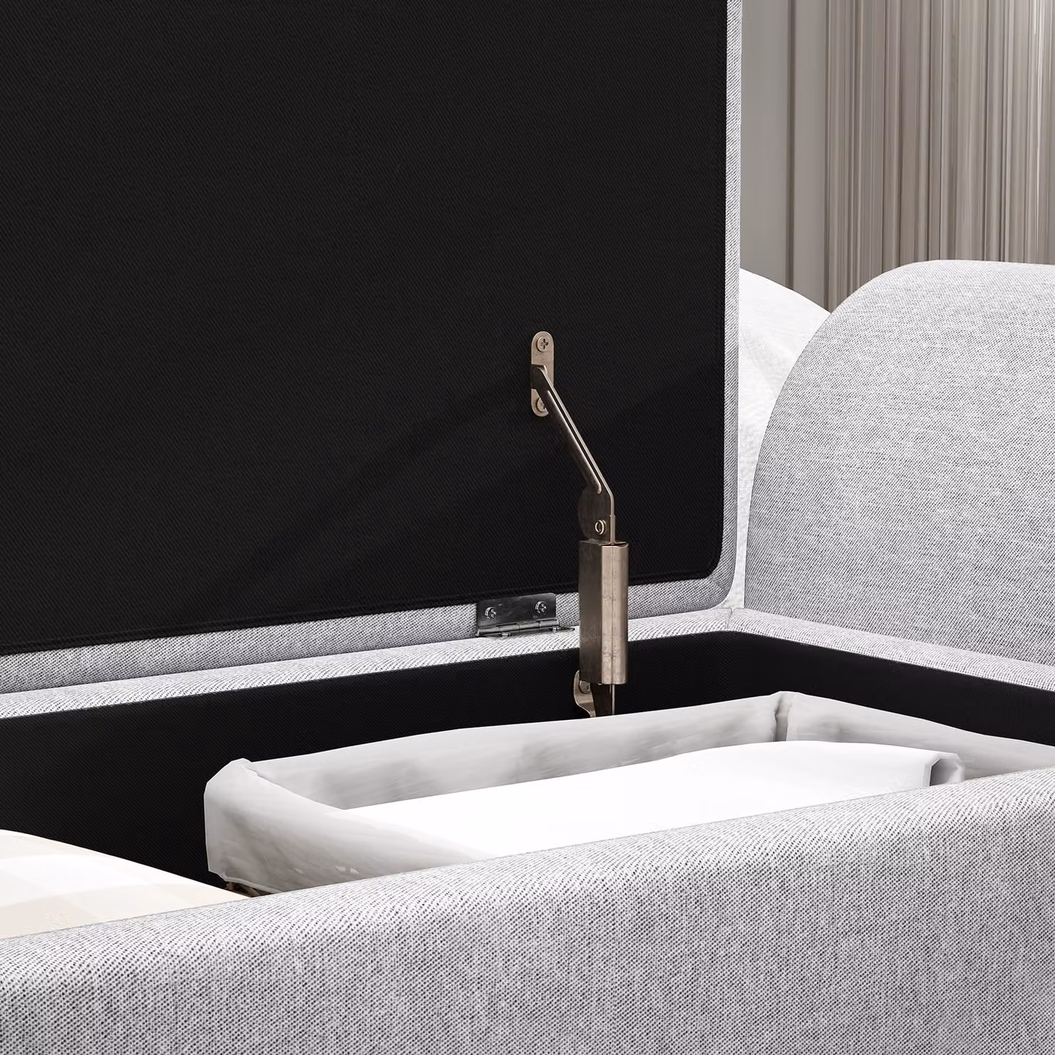 HOMCOM Upholstered Linen Storage Ottoman with Armrests and Rubberwood Legs, Light Grey, W: 120 cm – 5