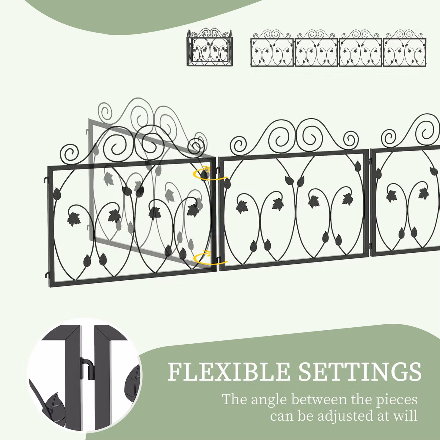 Outsunny 4-Pack Black Metal Wire Garden Fencing with Scroll Flower Design Animal Barrier – 3