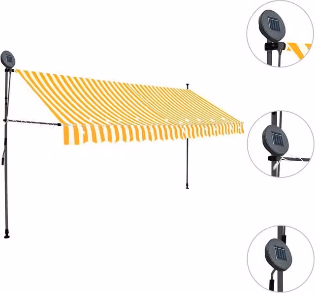 Berkfield Home Manual Retractable Folding Arm Awning with LED, White and Orange, W: 400 cm, D: 120 cm