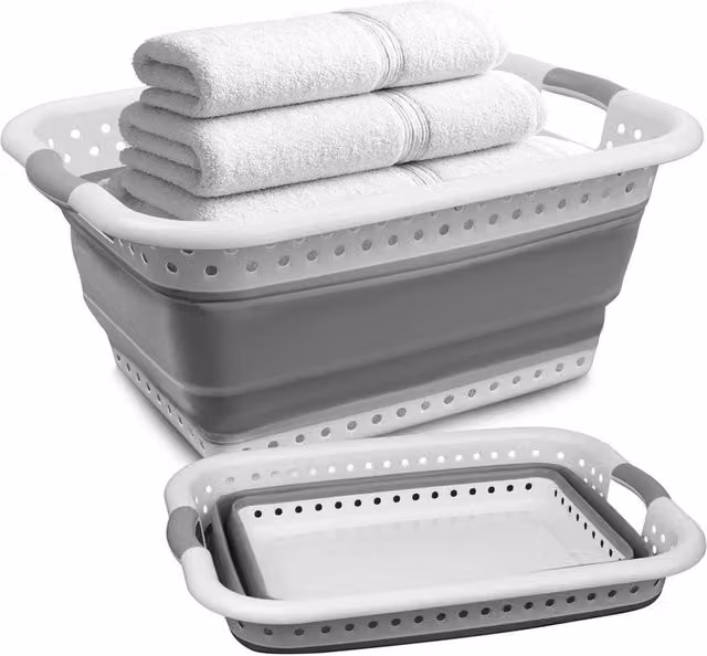 Nordara 67L Collapsible Pop-Up Laundry Basket and Storage Bin with Handles, White