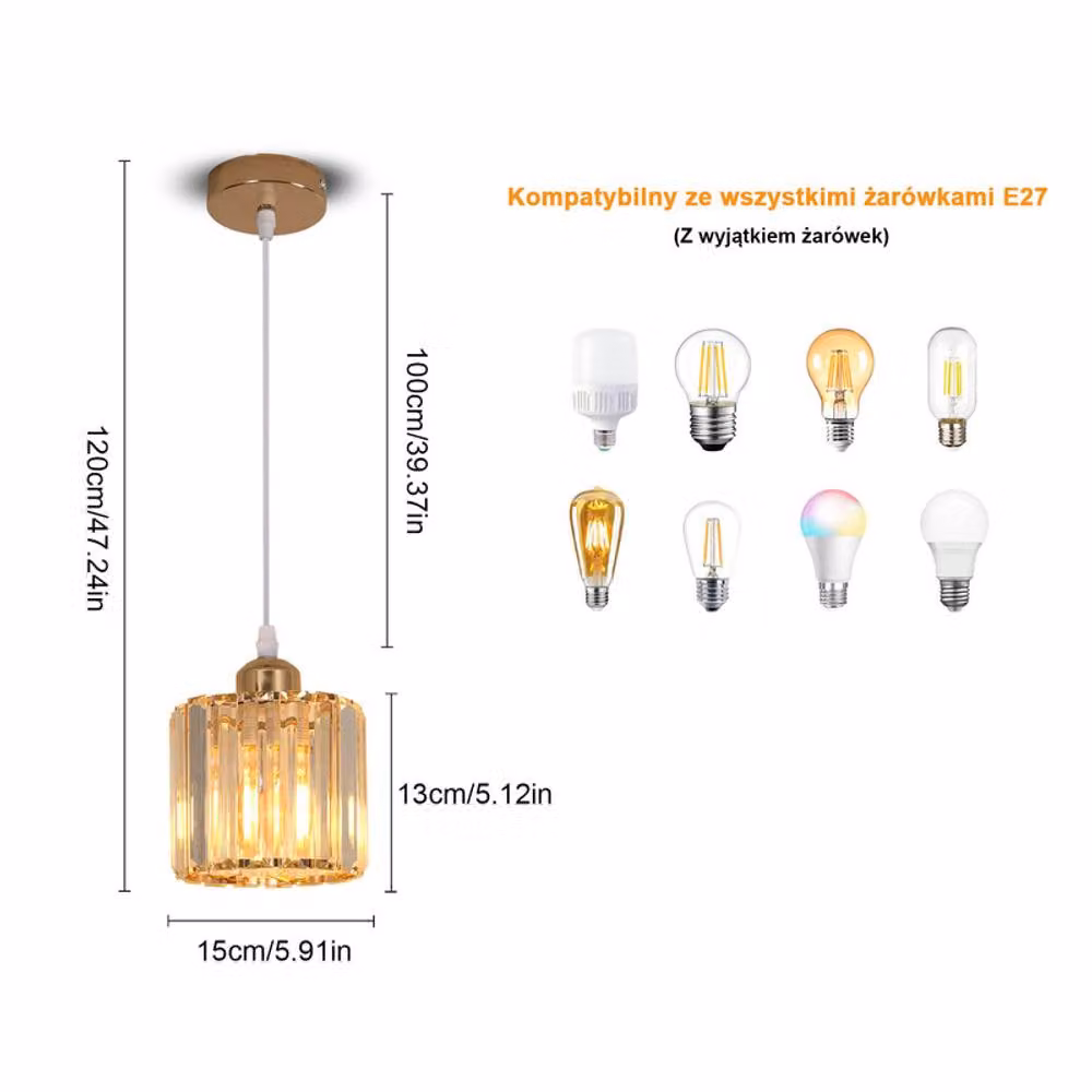 COMELY Gold Crystal Chandelier with Adjustable Height and E27 Socket – 2