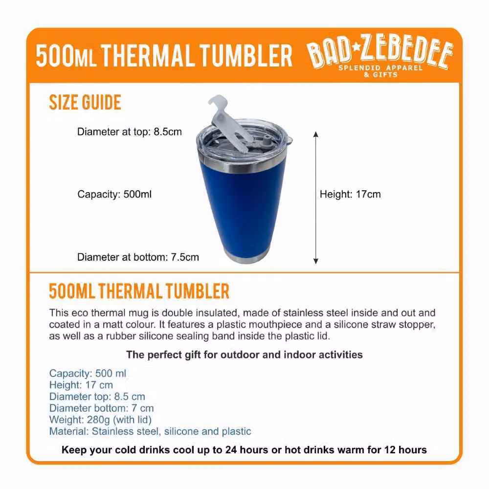 Bad Zebedee Personalised Triathlon Engraved Thermal Tumbler Travel Mug in Green, 500ml – 2