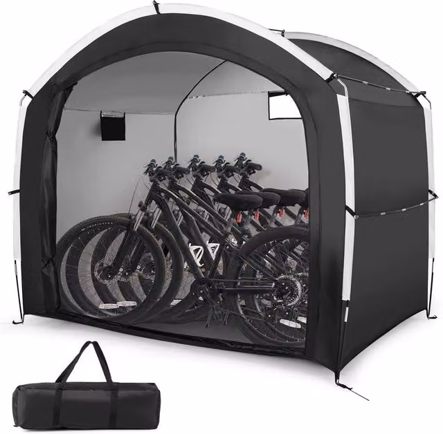 Gymax Portable Bike Storage Shed Tent in Black with Mesh Ventilation, W: 220 cm, H: 190 cm – 1