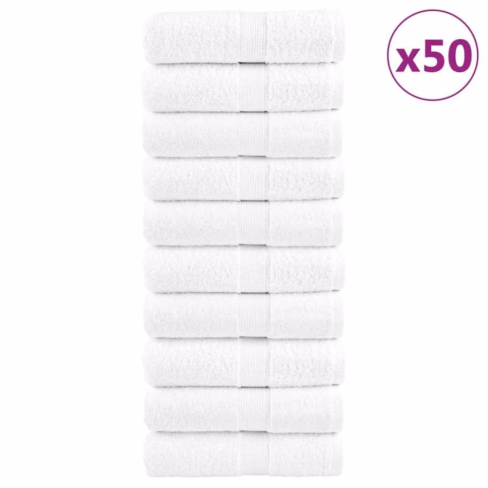 Berkfield Home SOLUND Premium Cotton Terry Guest Towels, White, 50 Pieces, W: 30 cm x H: 50 cm, 600gsm – 2