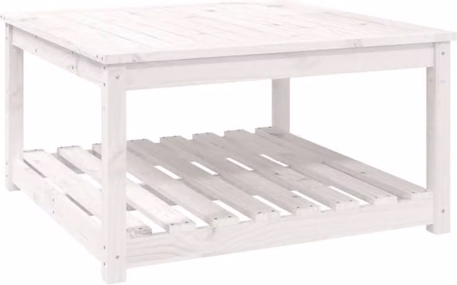 Berkfield Home White Solid Pine Square Garden Table W/D/H: 82.5 x 82.5 x 45 cm
