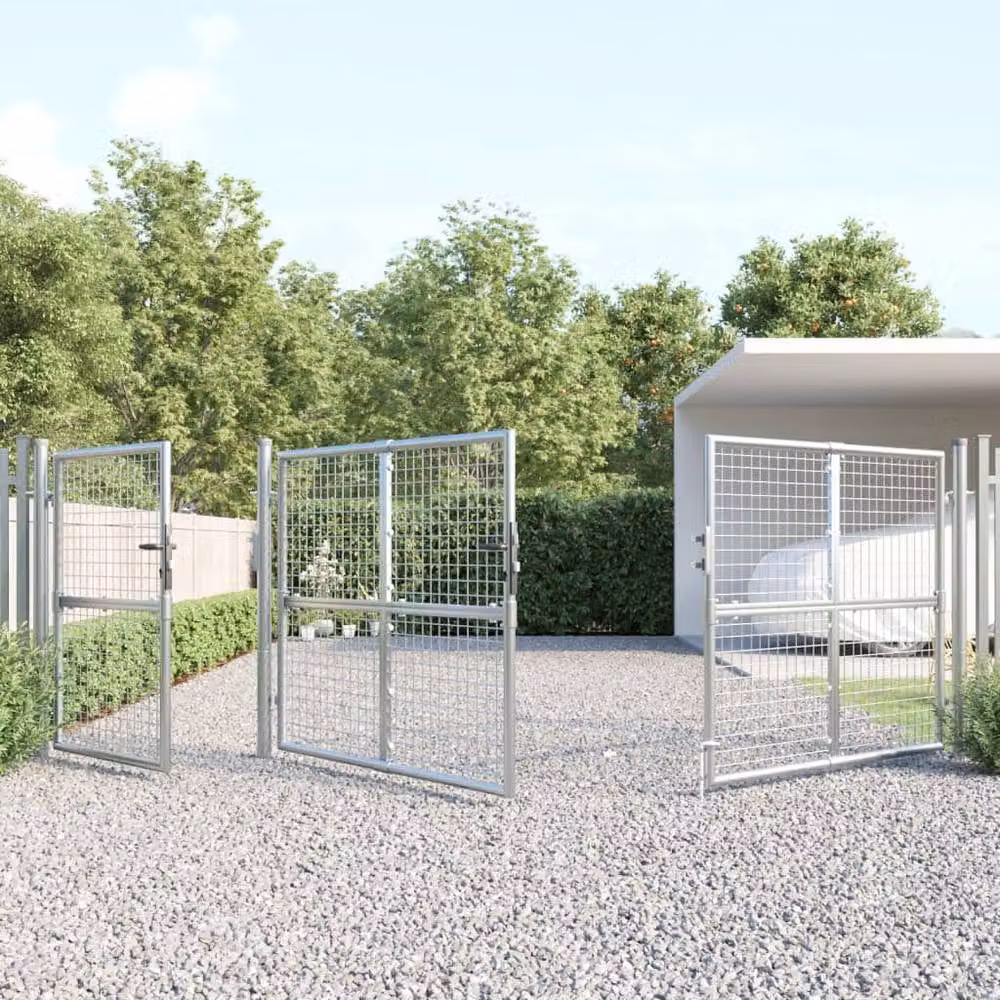 Berkfield Home Silver Mesh Garden Swing Gate in Galvanised Steel, W: 400 cm, H: 175 cm – 2