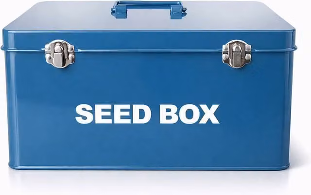 Simpa Vintage Style Metal Seed Packet Storage Box in Blue