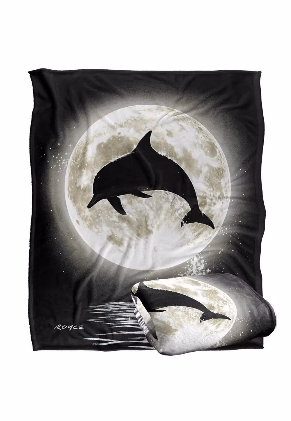 JQ Licensing Royce Mcclure Dolphin Moon Silhouette Super Soft Fleece Throw Blanket in White, W/D/H: 152 x 127 cm – 7