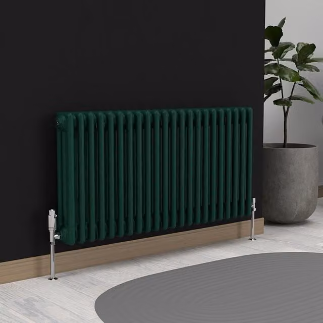 Lux Heat Horizontal 3 Column Steel Radiator in Green, W: 101.0 cm, H: 50.0 cm
