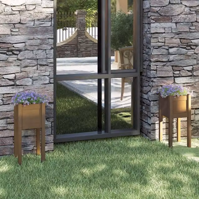 Berkfield Home Garden Planters, 2 Piece Set, Brown, Solid Wood, W/D/H: 31 x 31 x 70 cm