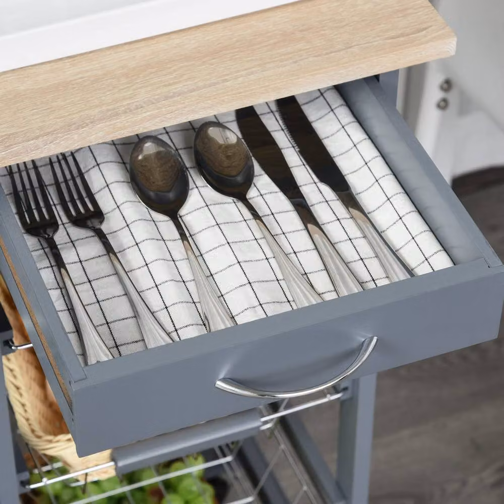 Wyld Haus Nerake Grey Rolling Kitchen Cart with 4 Metal Basket Drawers and Side Racks, H 83 cm x W 47 cm x D 37 cm – 8