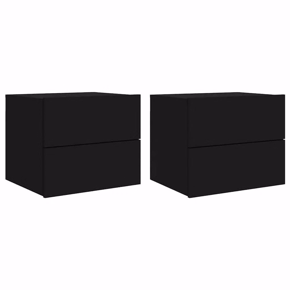 Berkfield Home Set of 2 Black Wall-mounted Bedside Cabinets with Integrated LED Lighting – 3