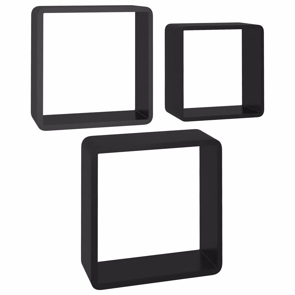 Berkfield Home Set of 3 Black MDF Wall Mounted Cube Shelves – 2