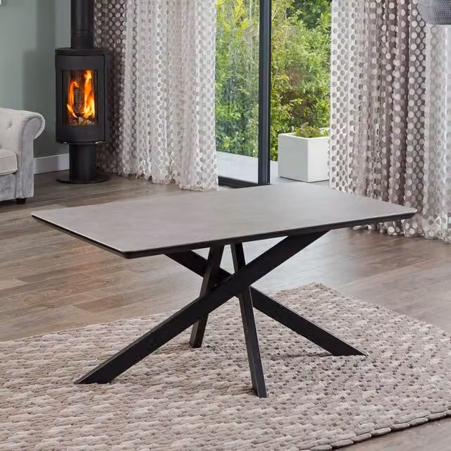 Artemis Home Farnese 160cm Rectangular Stone Dining Table in Grey and Black