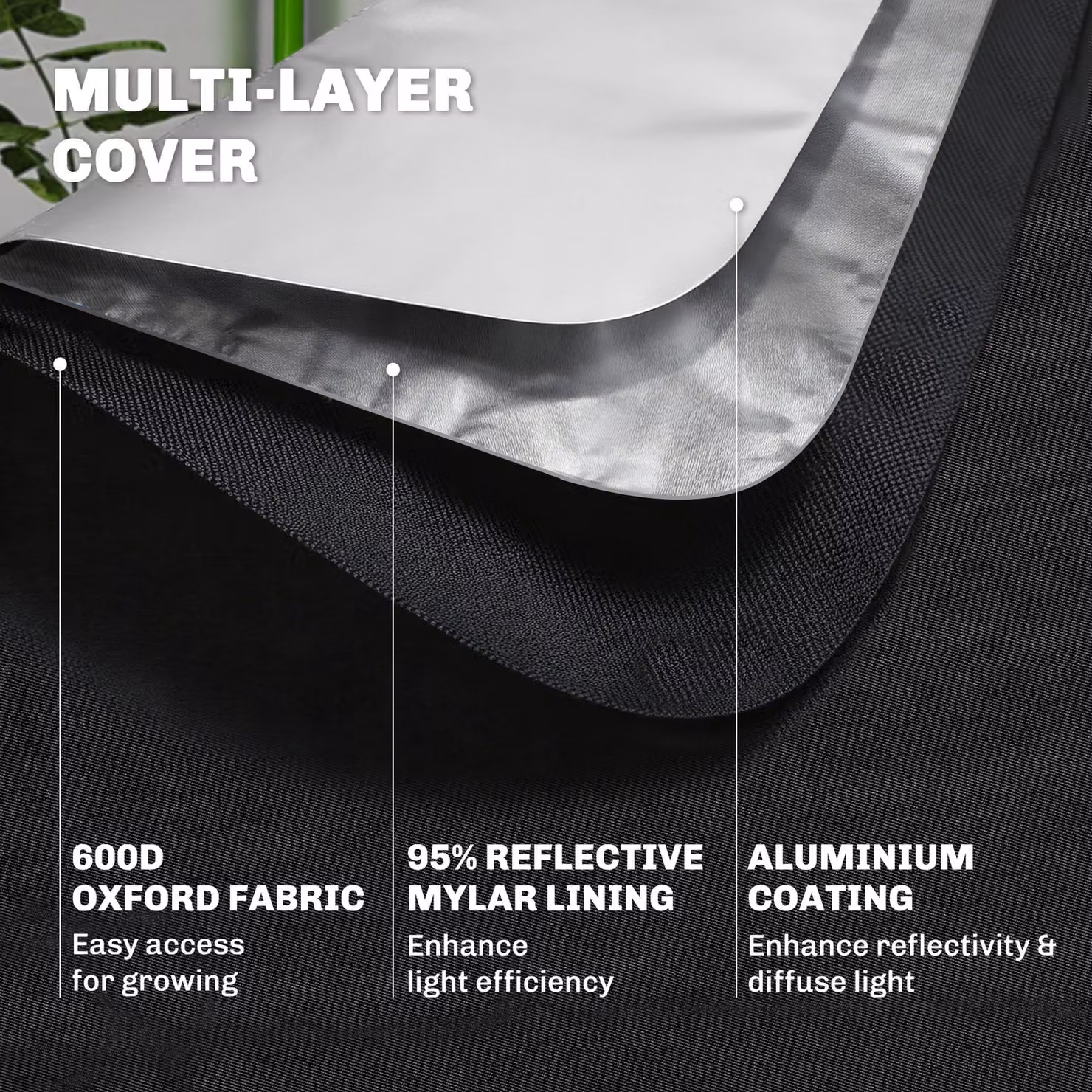 Outsunny Black Reflective Mylar Hydroponic Grow Tent for Indoor Plants, W/D/H: 120 x 120 x 200 cm – 4