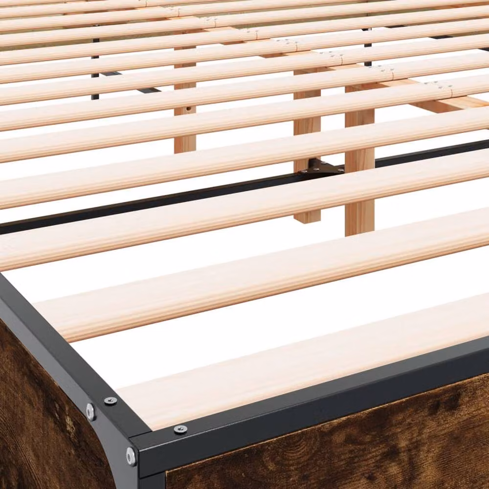 Berkfield Home Durable Bed Frame in Smoked Oak and Brown, W/D/H: 140 x 190 x 80 cm – 4