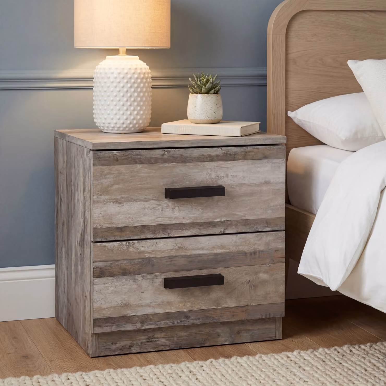 DHS Blythe 2 Drawer Bedside Table in Ash Grey