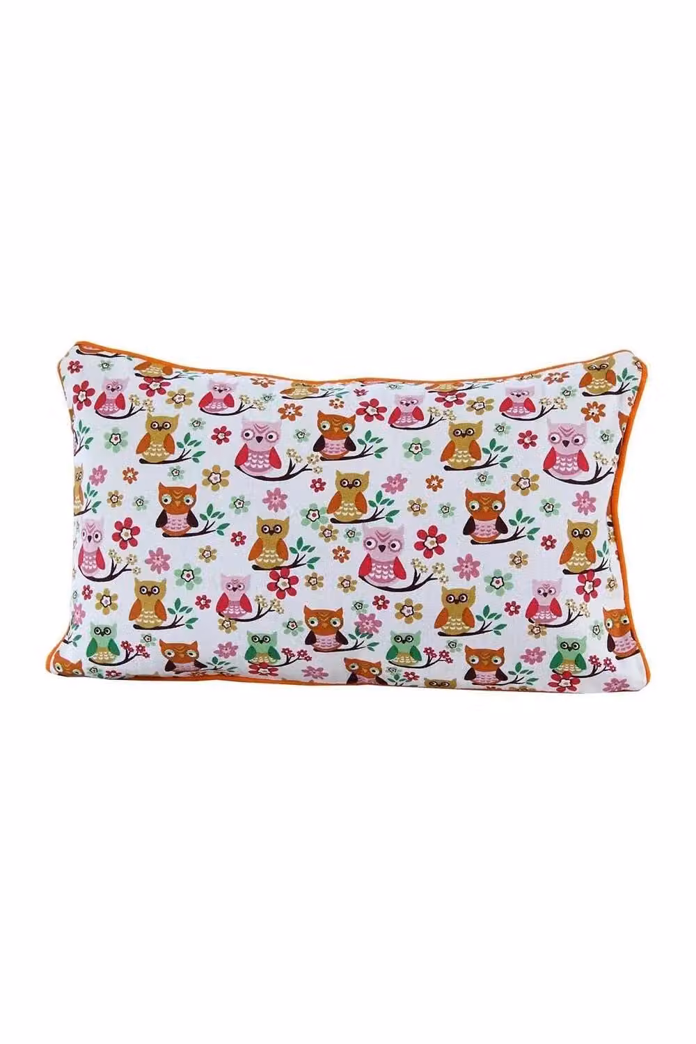 Homescapes Cotton Owl Cushion Cover in Orange, Red and White, W/D/H: 50 x 30 x 30 cm