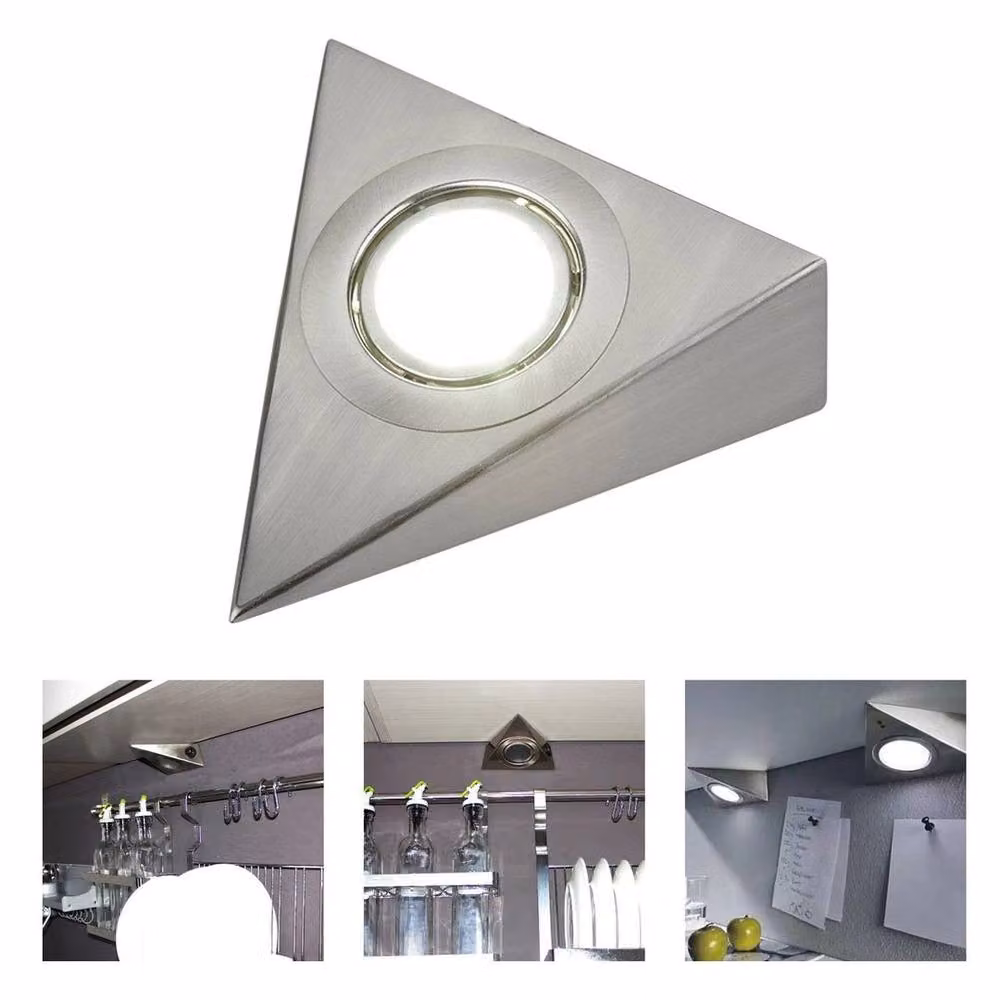 PAWNORA 2-Piece Set of Silver Triangle LED Under Cabinet Lights in Cool White – 4