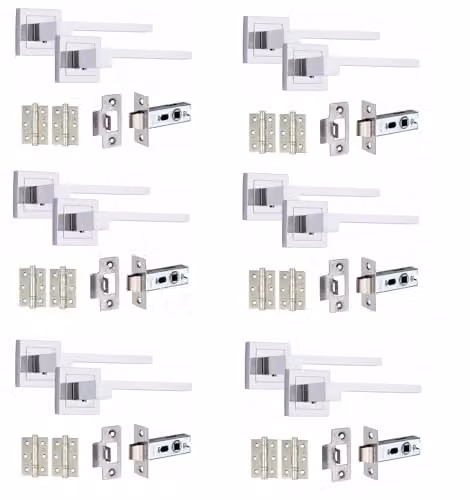 Golden Grace Zeta Door Handles with 2.5 inch Latch, Polished Chrome, 6 Sets