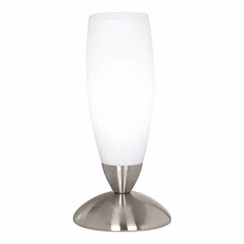 Loops Table Lamp in Silver with White Glass Shade, E14 Bulb, H 22 cm x W 7 cm x D 7 cm