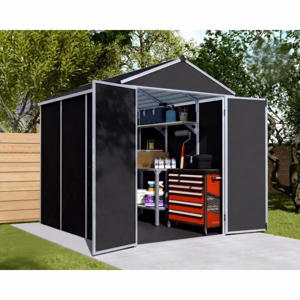 Palram Rubicon Garden Shed in Dark Grey, L229 x W185 x H217 cm – 2