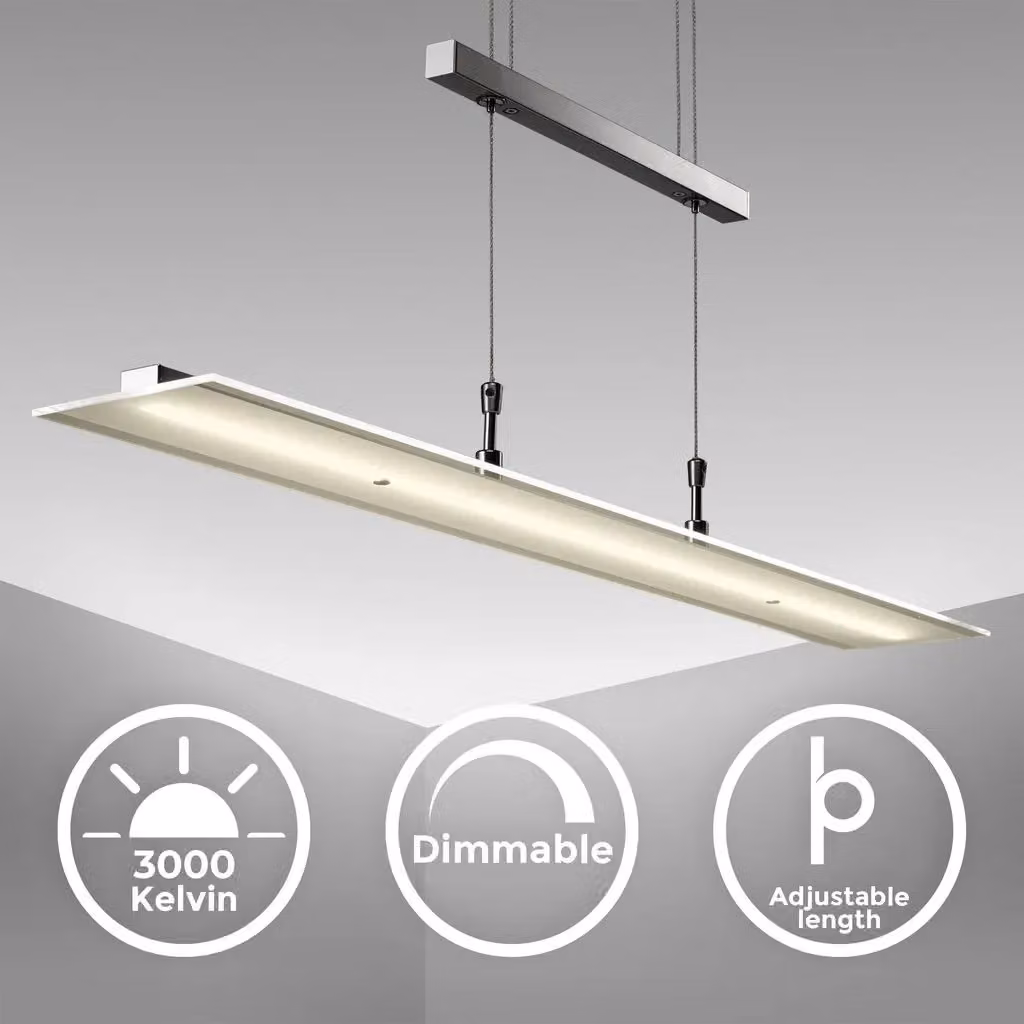 B.K.Licht Silver LED Pendant Light with Dimmable Warm White Glass and Metal Bar, Height Adjustable – 2