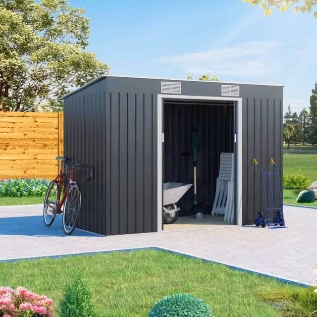 BillyOh Cargo Pent Metal Shed with Foundation Kit, Grey, 9x4 ft