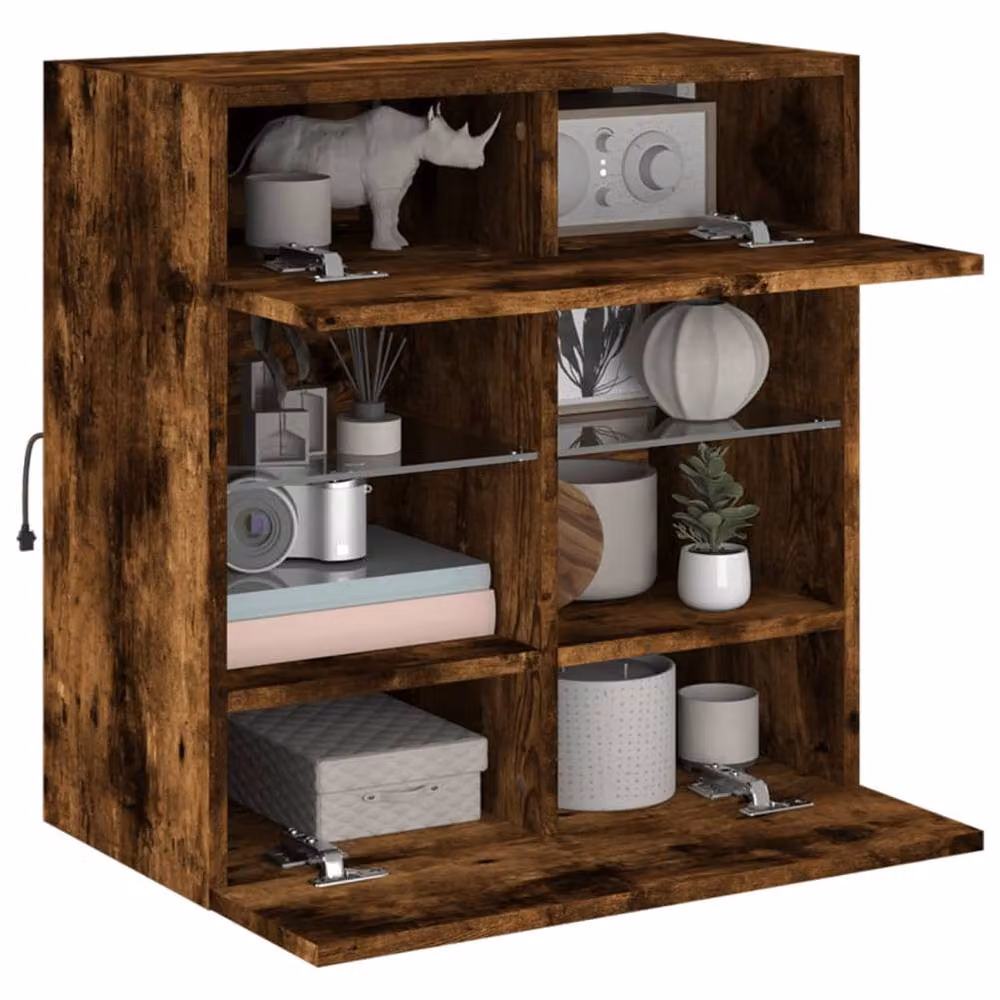 Berkfield Home TV Wall Cabinet with LED Lights in Smoked Oak Brown, W/D/H: 58.5 x 30 x 60.5 cm – 5