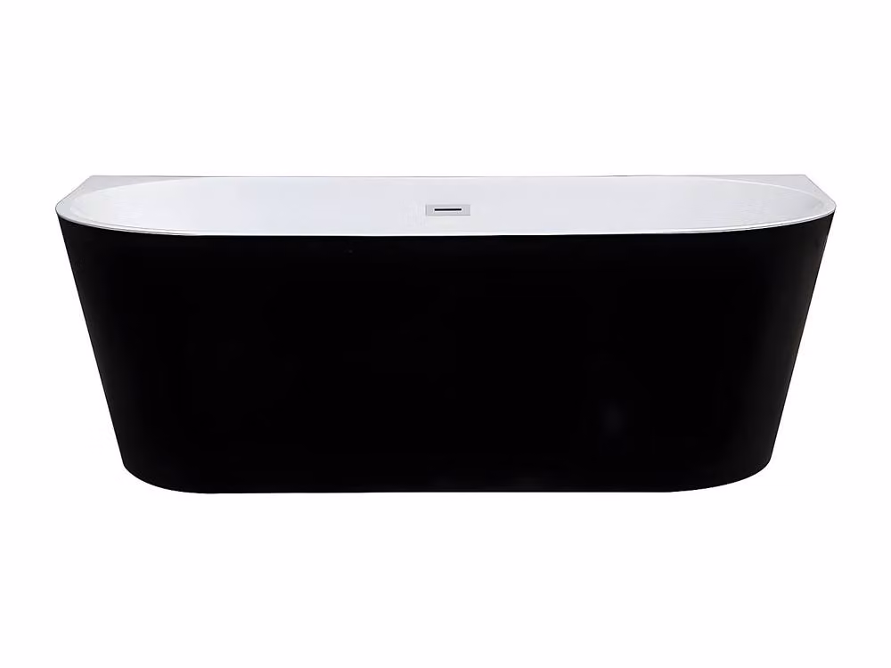 Vente-unique Glossy Black Asymmetric Semi-Island Acrylic Bathtub, W/D/H: 170 x 75 x 58 cm, 245L – 2