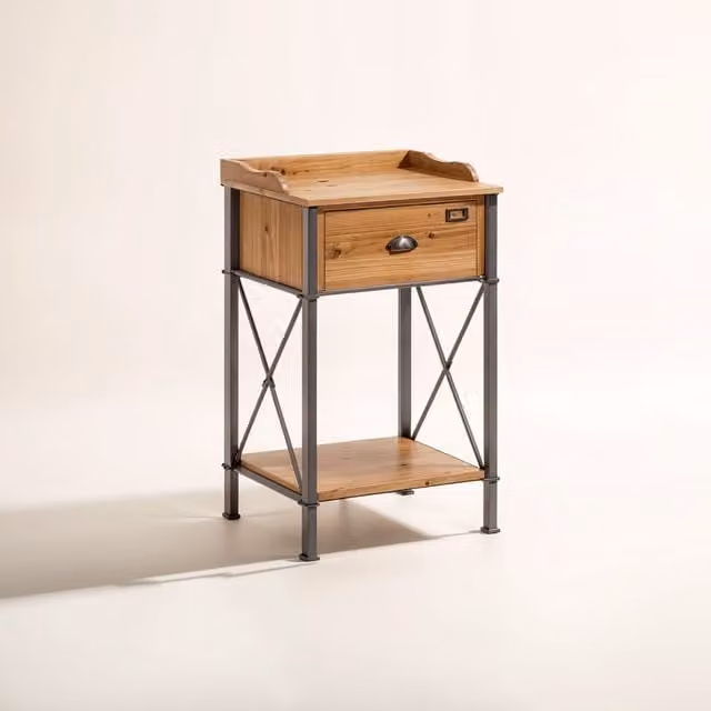 Orsina Two-Tier One Drawer Wooden Side Table in Brown
