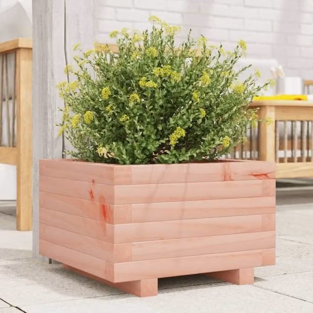 Berkfield Home Garden Brown Solid Wood Planter W: 40 cm, D: 40 cm, H: 26.5 cm