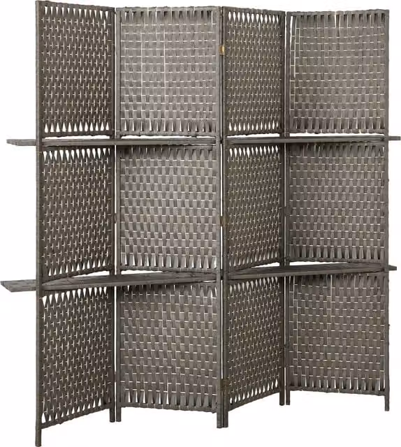 HOMCOM Wave Fibre Freestanding Folding Privacy Screen Room Divider, Grey – 1
