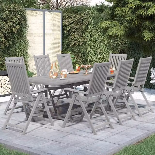 Berkfield Home 9 Piece Grey Acacia Solid Wood Garden Dining Set