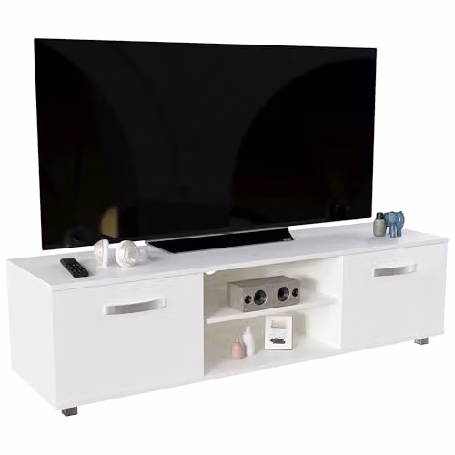 Vida Designs Cosmo 2 Door Modern Gloss Matte MDF TV Unit in White, W: 140 cm, D: 40 cm, H: 38 cm – 4