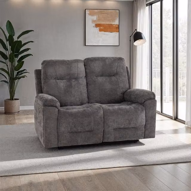 Seconique Guildford 2 Seater Manual Recliner Sofa in Grey Microfibre Fabric